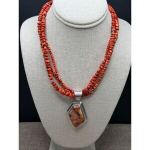 Jay King Desert Rose Trading 925 Sterling Spiny Oyster & Coral Necklace